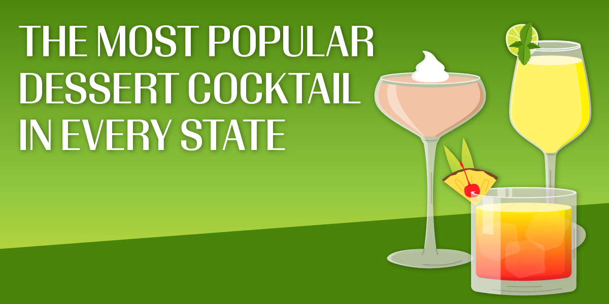 Header image for a blog about the most popular dessert cocktails in every state according to search data.