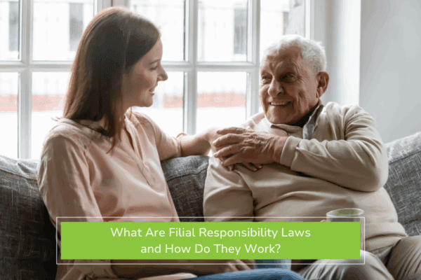 Adult woman with filial responsibility sitting with her elderly father
