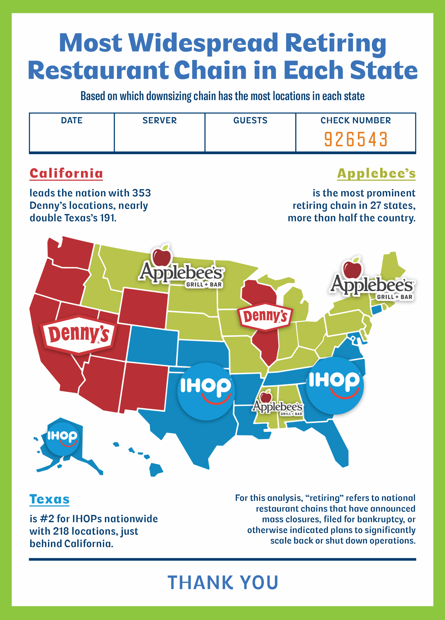  A map showing which retiring restaurant chains are most prominent in different regions of the U.S.