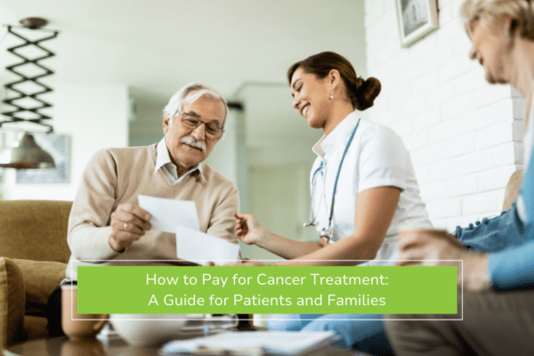 Older couple reviewing medical bills with advisor while discussing how to pay for cancer treatment
