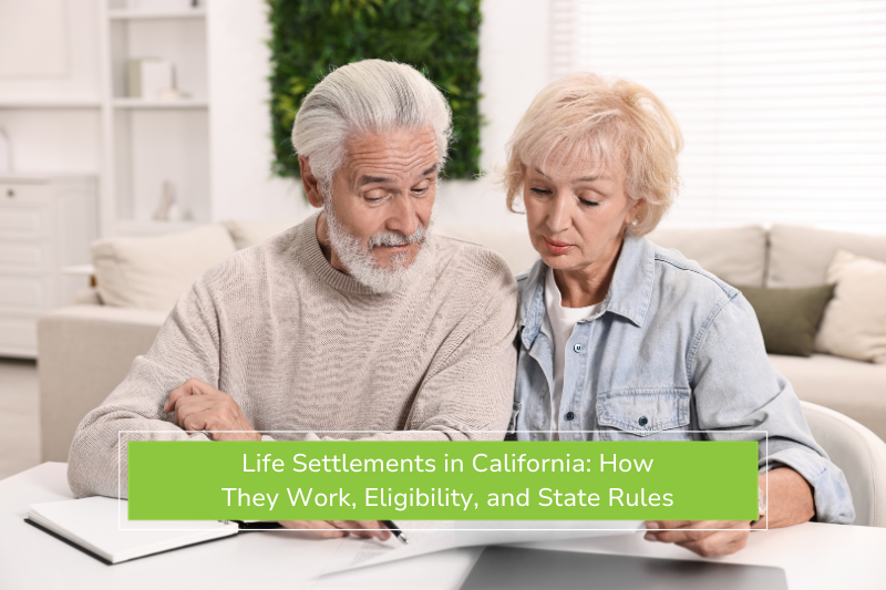 Older couple reviewing their life settlement in California